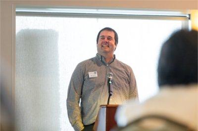 Stuart Jones speaks at a reception welcoming him to the Annis Water Resources Institute.